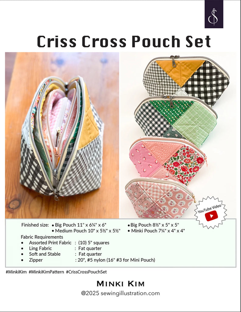 Criss Cross Pouch Set Pattern by Minki Kim of Sewing Illustrations - SI-BP12