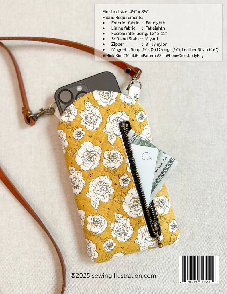 Slim Phone Crossbody Bag Pattern by Minki Kim of Sewing Illustrations - SI-BP16