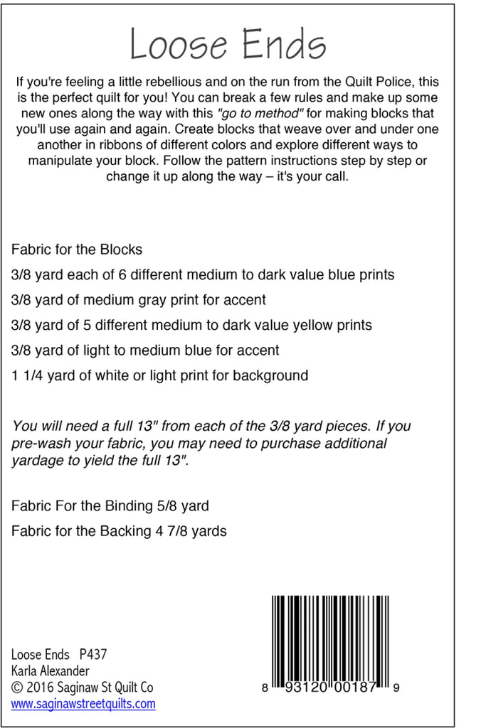 Loose Ends Quilt Pattern by Karla Alexander of Saginaw St Quilts - SSQ437