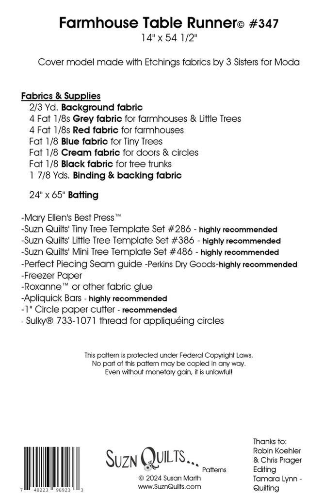 Farmhouse Table Runner Pattern - SUZ347