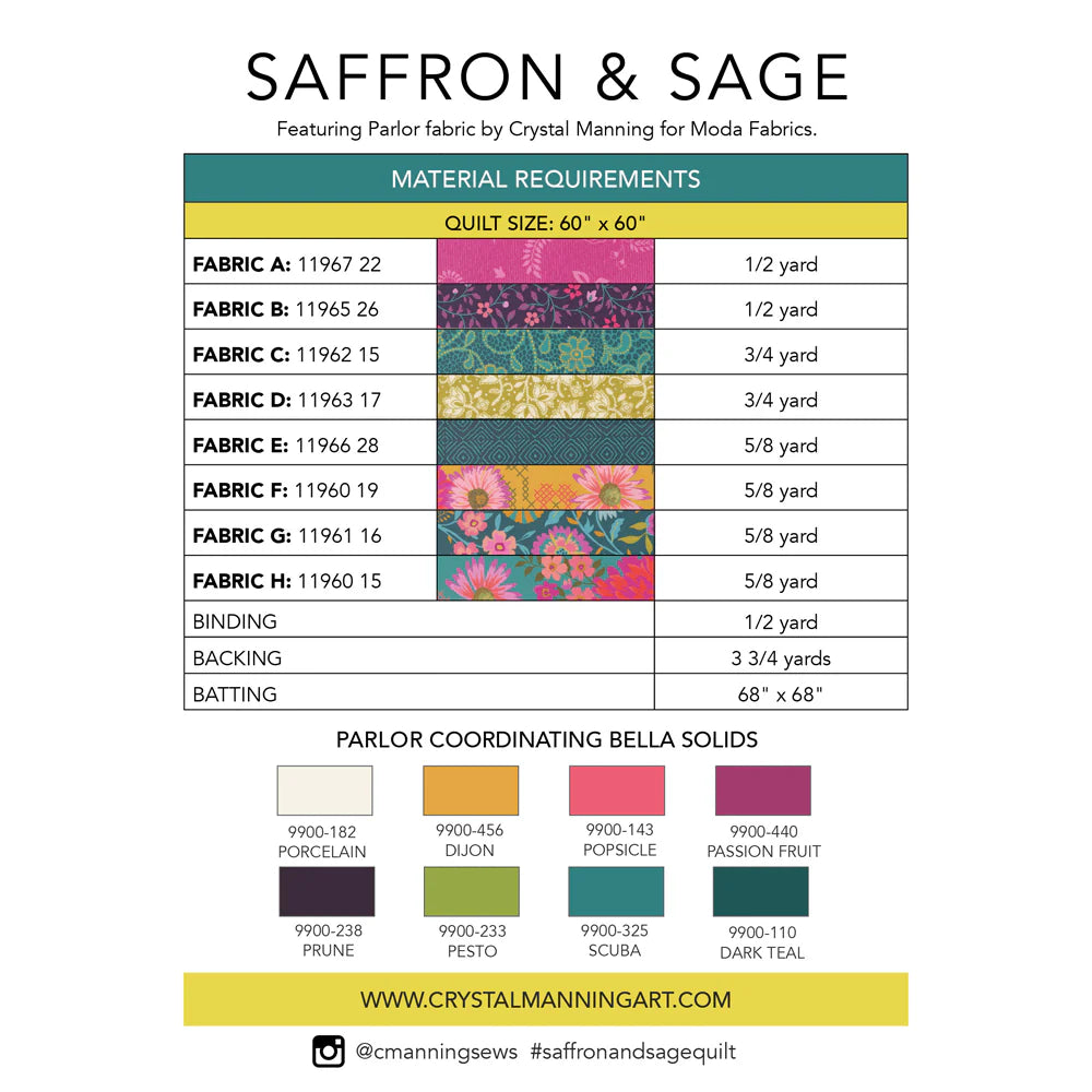 Saffron & Sage Quilt Kit - Featuring Parlor by Crystal Manning of Moda Fabrics