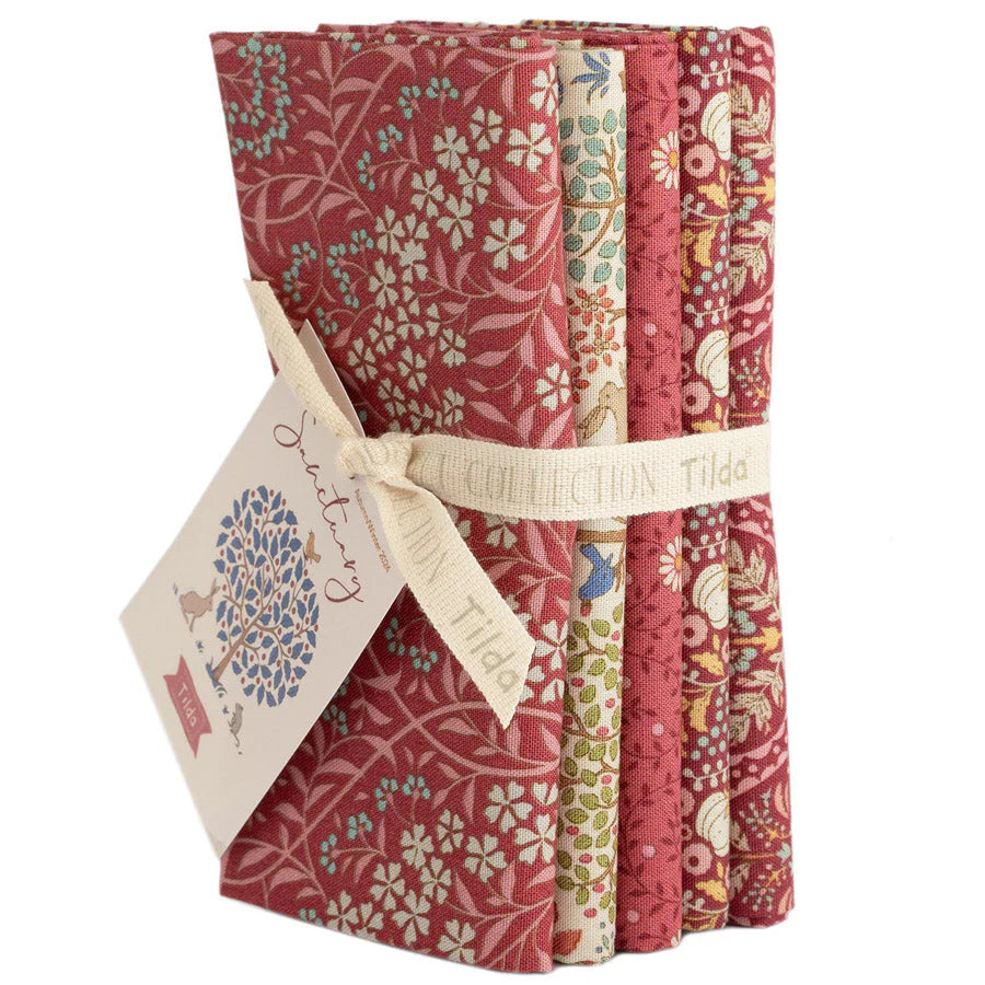 Tilda - Sanctuary - 5 Fat Quarter Bundle Maroon Rhubarb - TIL300196