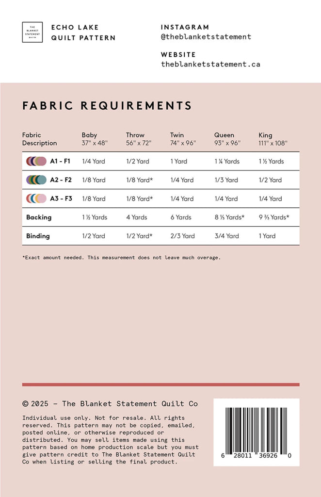 Echo Lake Quilt Pattern by The Blanket Statement - TBS-026