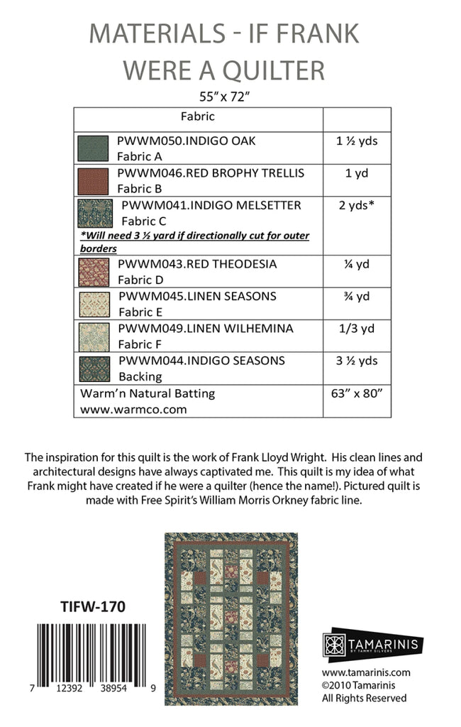If Frank Were a Quilter Quilt Pattern by Tammy Silvers of Tamarinis - TIFW-170