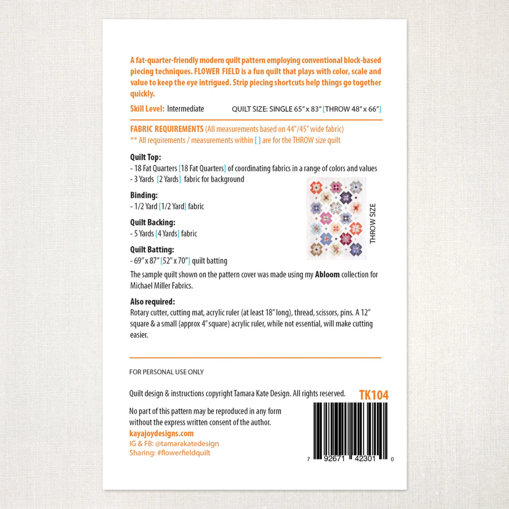 Tamara Kate Design- Flower Field Quilt Pattern - TK104