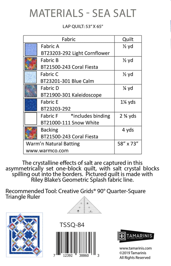 Tamarinis - Sea Salt Quilt Pattern by Tammy Silvers - TSSQ-84