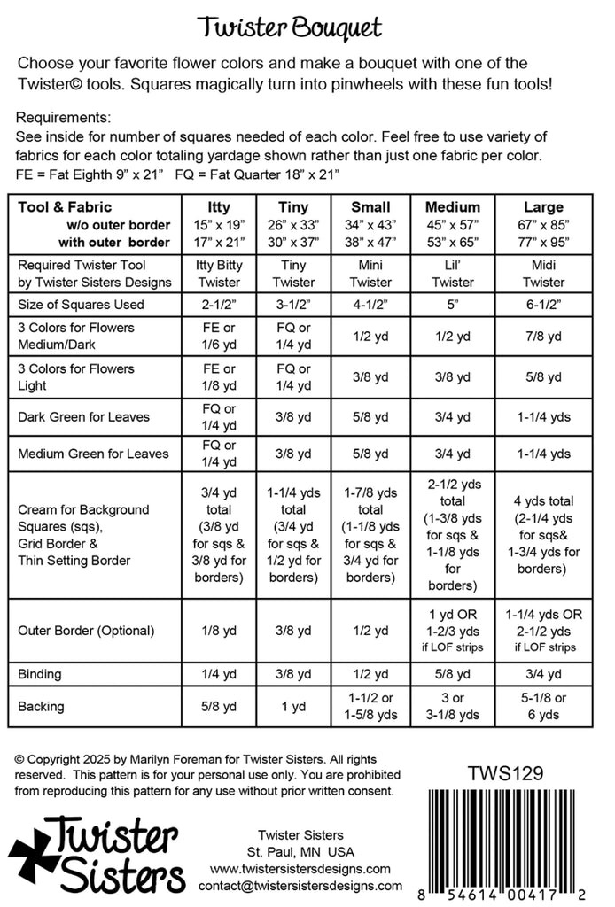 Twister Bouquet Pattern by Marilyn Foreman for Twister Sister Designs - TWS129