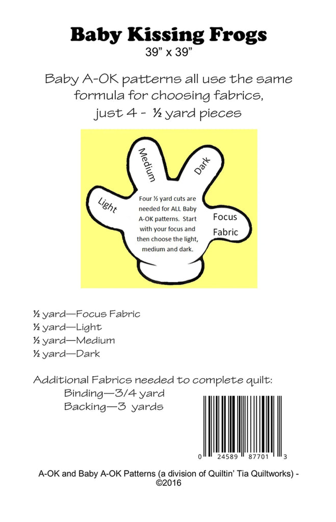 Baby Kissing Frogs Baby A OK Quilt Pattern of Quiltin' Tia Quiltworks - WBAOK06