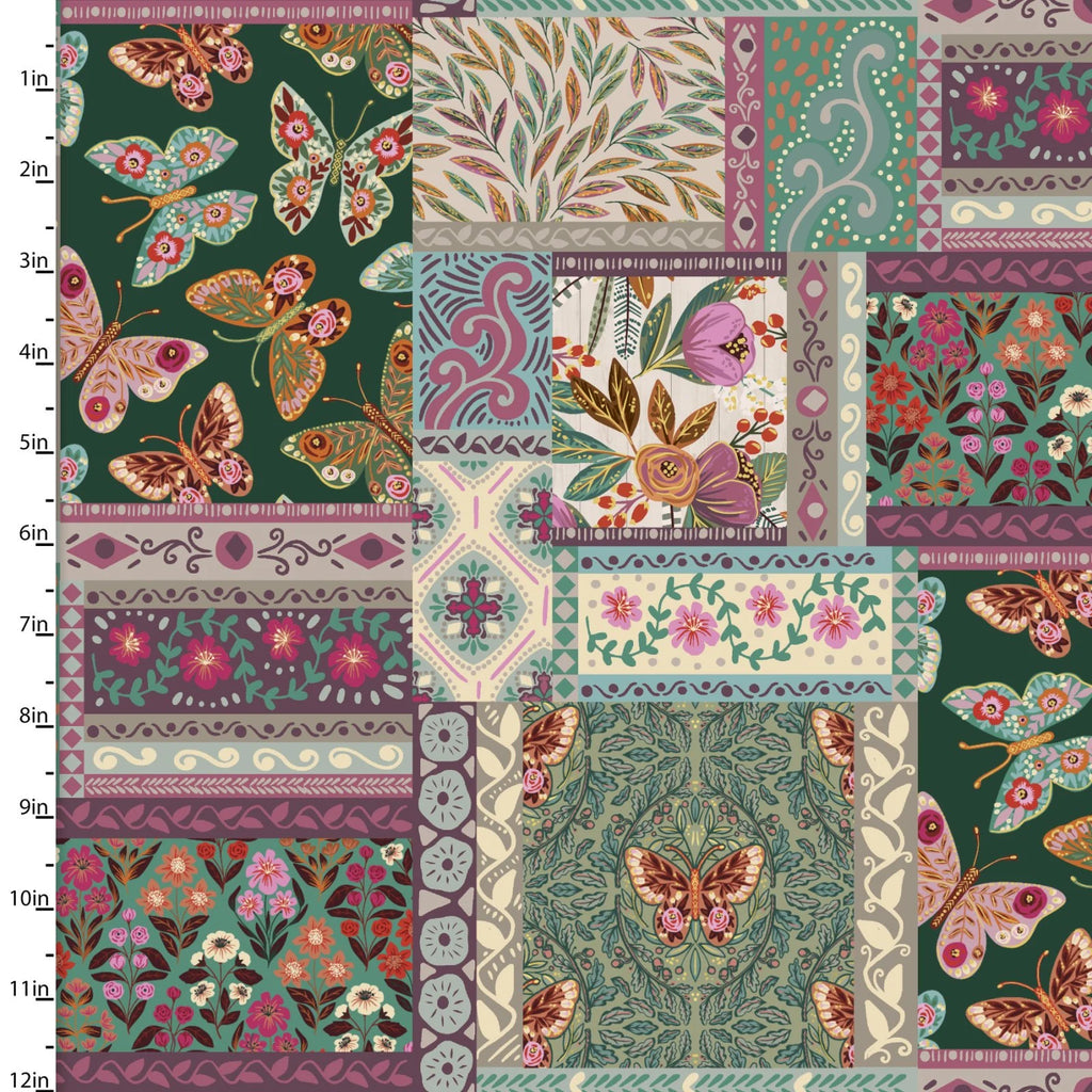 Caroline Alfreds 3 Wishes Fabric - Folk Flora - Bountiful Patchwork