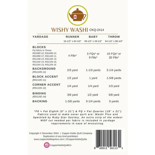Copper Kettle Quilt Company - Wishy Washi Quilt Pattern - CKQ 2414