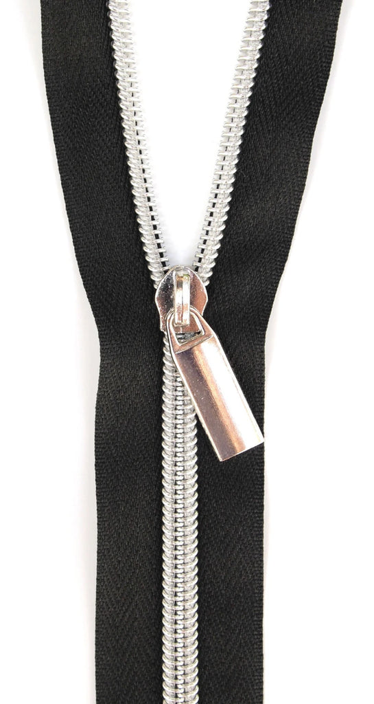 Black #5 Nylon Nickel Coil Zippers: 3 Yards with 9 Pulls by Sallie Tomato - ZBY5C11