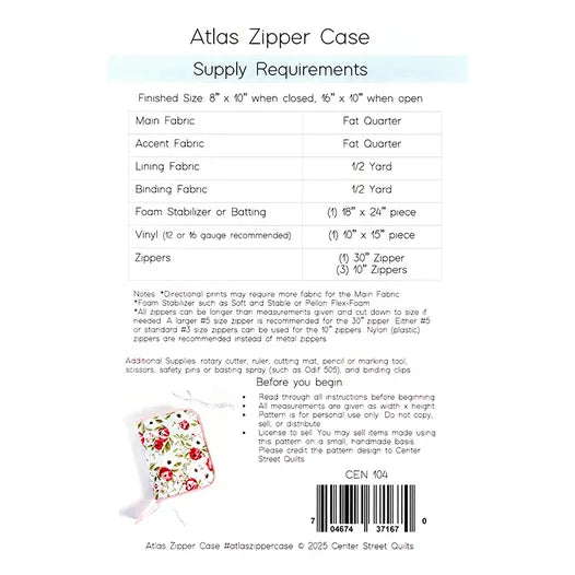 Center Street Quilts - Atlas Zipper Case - CEN104