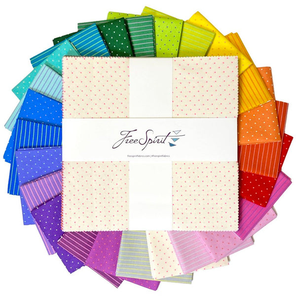 FreeSpirit Fabrics - True Colors 2022 - Tiny Dots and Stripes - 10" Charm Pack - FB610TP.Tiny