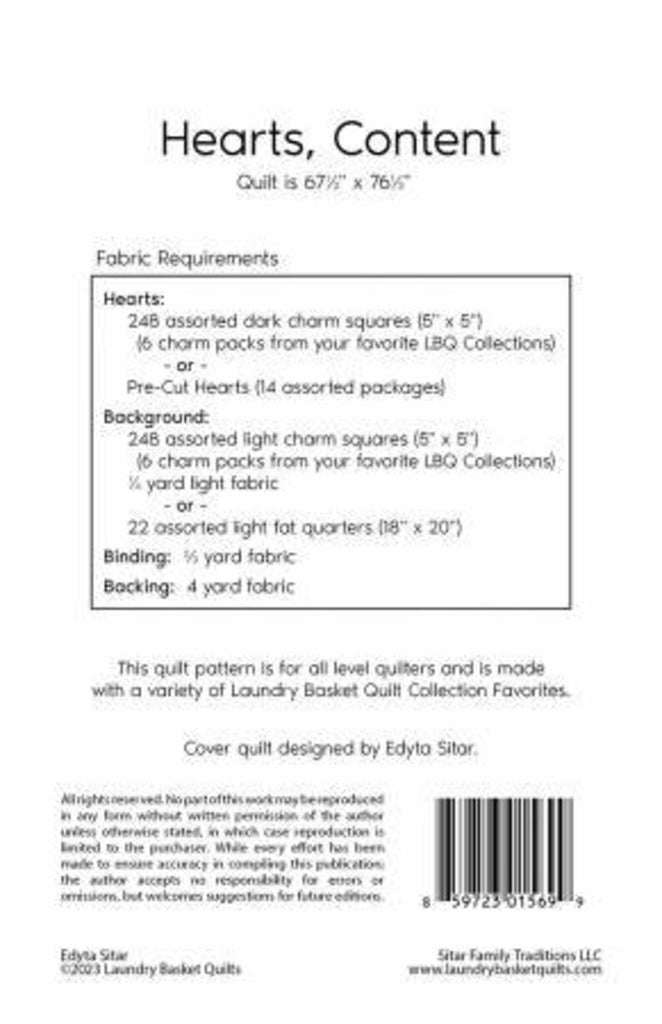 Laundry Basket Quilts - Hearts, Content by Edyta Sitar - LBQ1569-P
