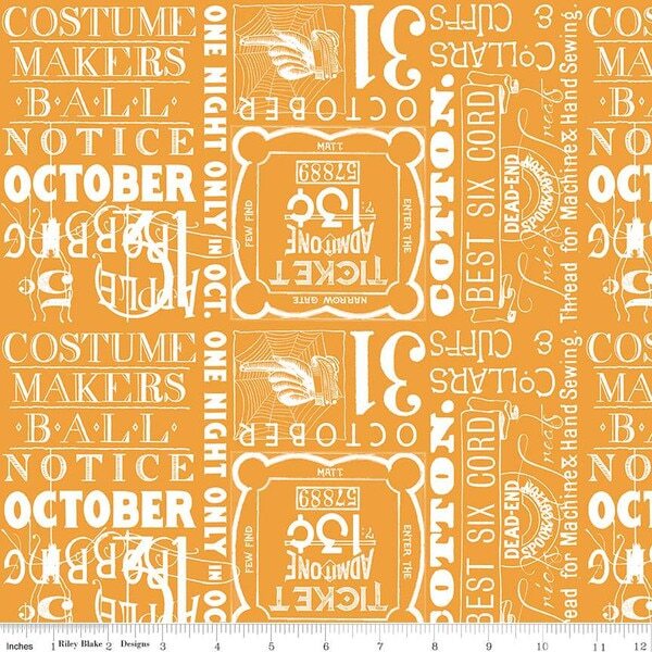 Riley Blake - J. Wecker Frisch - Costume Maker's Act II - Ticket Text Orange - C16012-ORANGE - Sold by the Half Yard