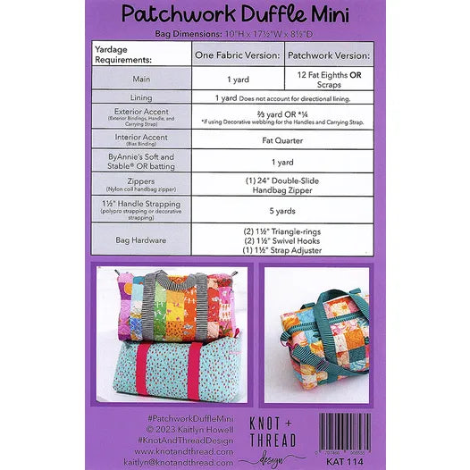Knot and Thread Designs - Patchwork Duffle Mini Pattern by Kaitlyn Howell - KAT114