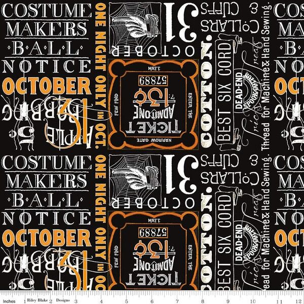 Riley Blake - J. Wecker Frisch - Costume Maker's Act II - Ticket Text Black - C16012-BLACK - Sold by the Half Yard