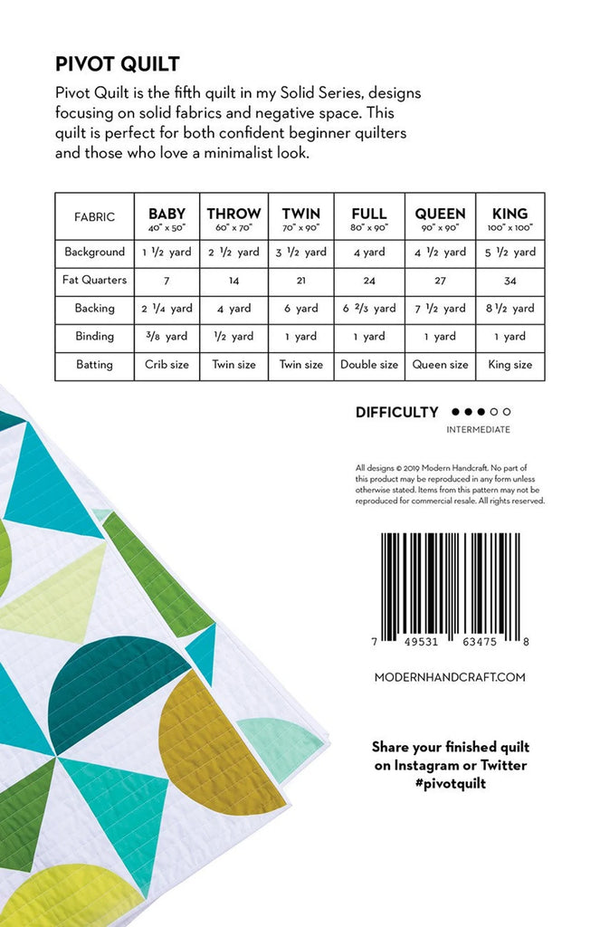 Pivot Quilt Pattern by Nicole Daksiewicz of Modern Handcraft -