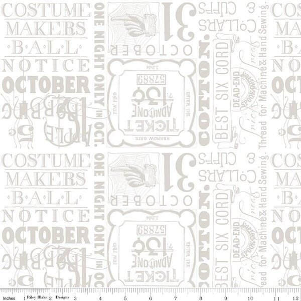 Riley Blake - J. Wecker Frisch - Costume Maker's Act II - Ticket Text White - C16012-WHITE - Sold by the Half Yard