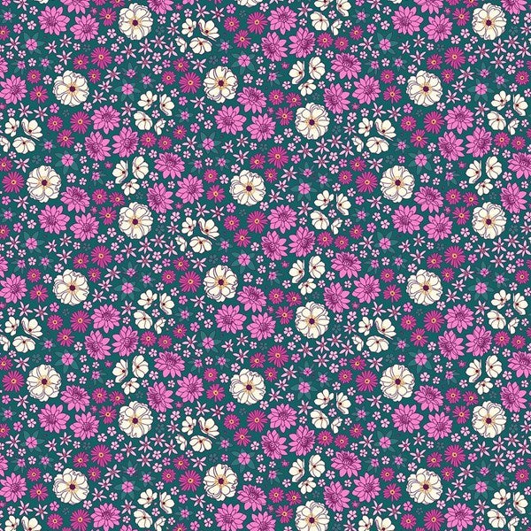 Figo Fabrics: Primavera - Teal with Pink Flowers