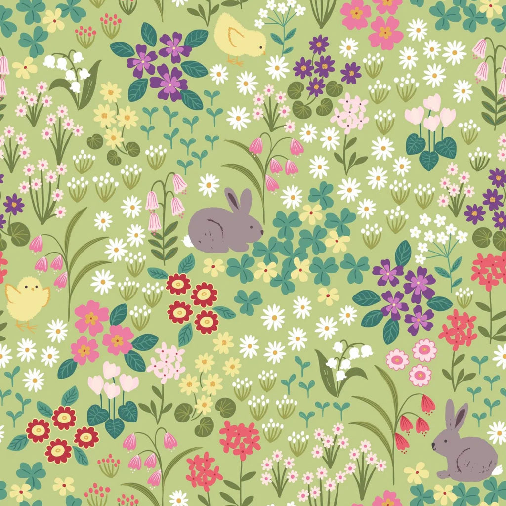 Lewis & Irene: Bunny Hop D# A530 C#2 Bunny & Chick Floral on Light Green