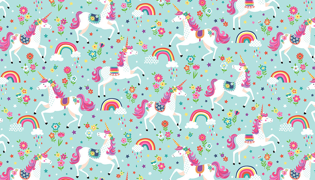 Makower UK Daydream - Unicorns Blue