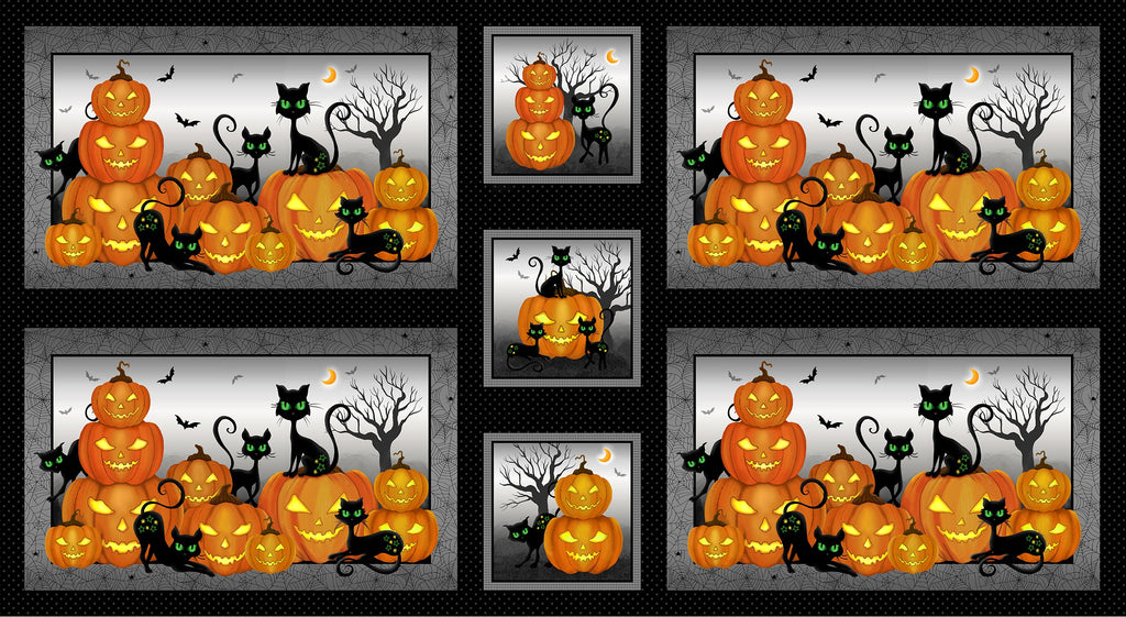 Michael Miller Grey Jack-o-Lanterns Panel