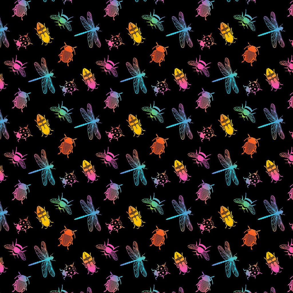 Michael Miller Kaleidoscope - Black Rainbow Bugs