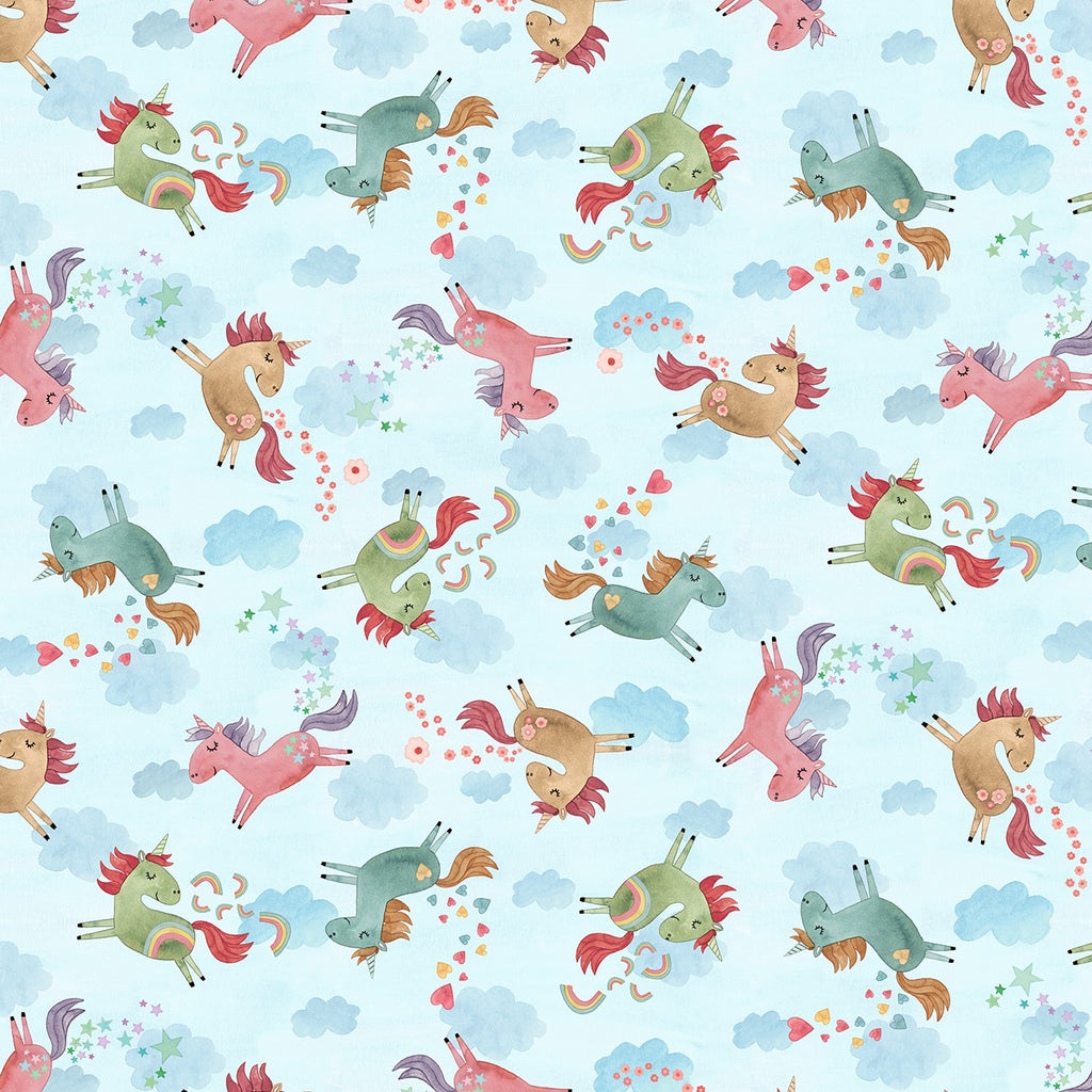 Michael Miller Baby Corn - Blue Unicorns
