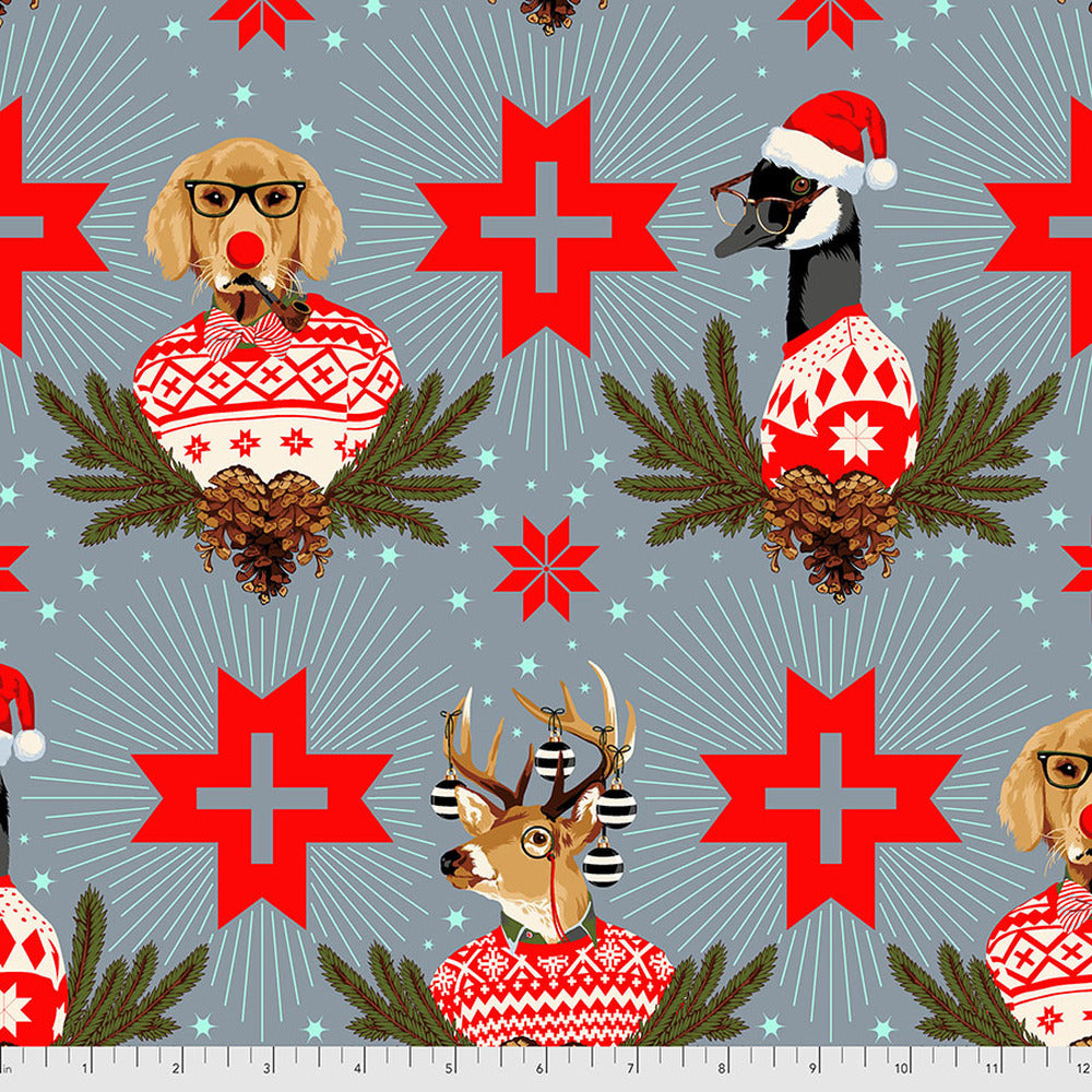 Holiday Homies Blue Spruce Buck, Buck, Goose Flannel Yardage SKU# FNTP001-BLUESPRUCE