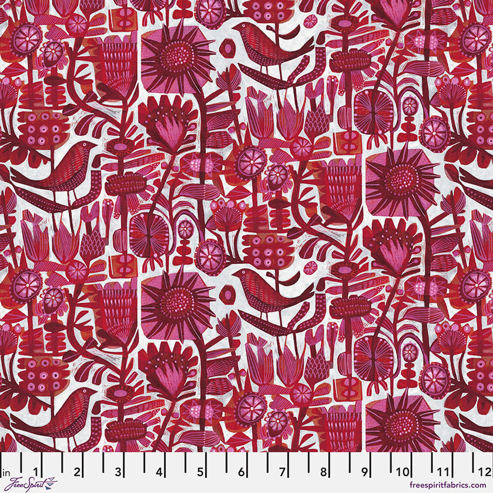 Raspberry Rouge - Red || Find the Birds by Este MacLeod for Free Spirit Fabrics