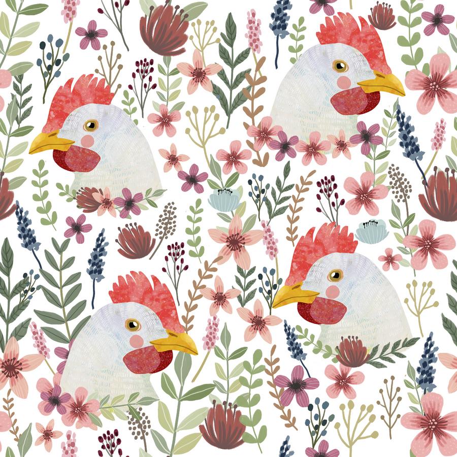 Farm Friends Floral Chicken - White