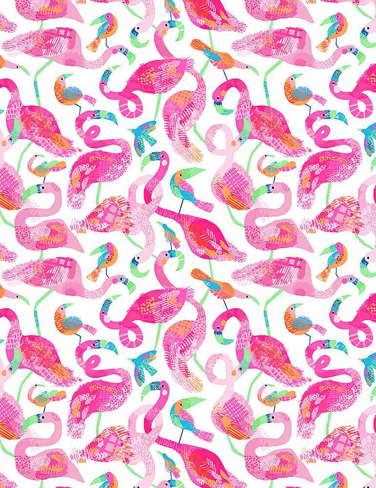 Dear Stella -Ready To Flamingle- D2127 White - End of Bolt - Must Take All - 5 Yards Total