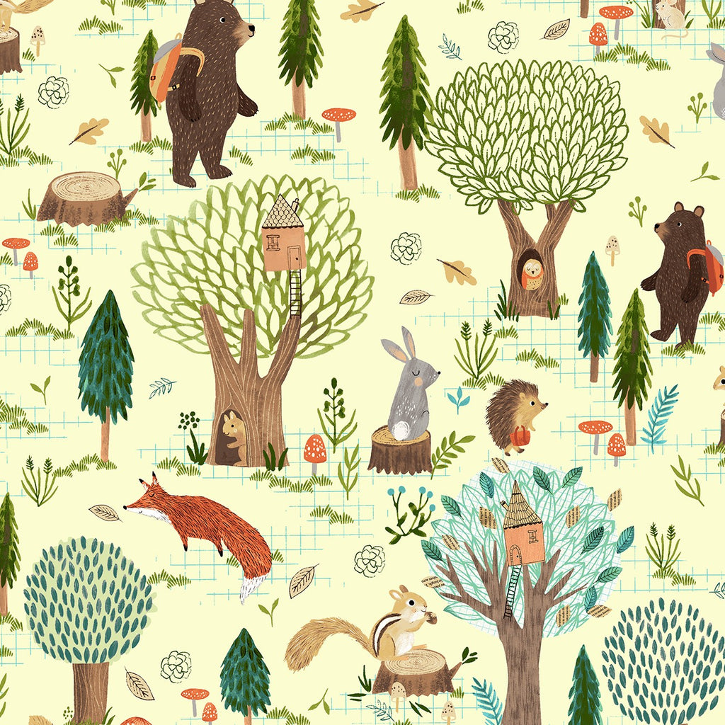 Clothworks Imagine - Light Olive Forest Animals
