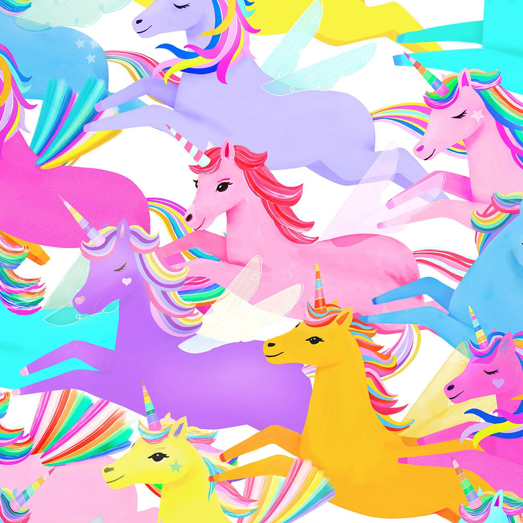 Clothworks - Multi Color Unicorn Love Digital Rainbow Unicorns
