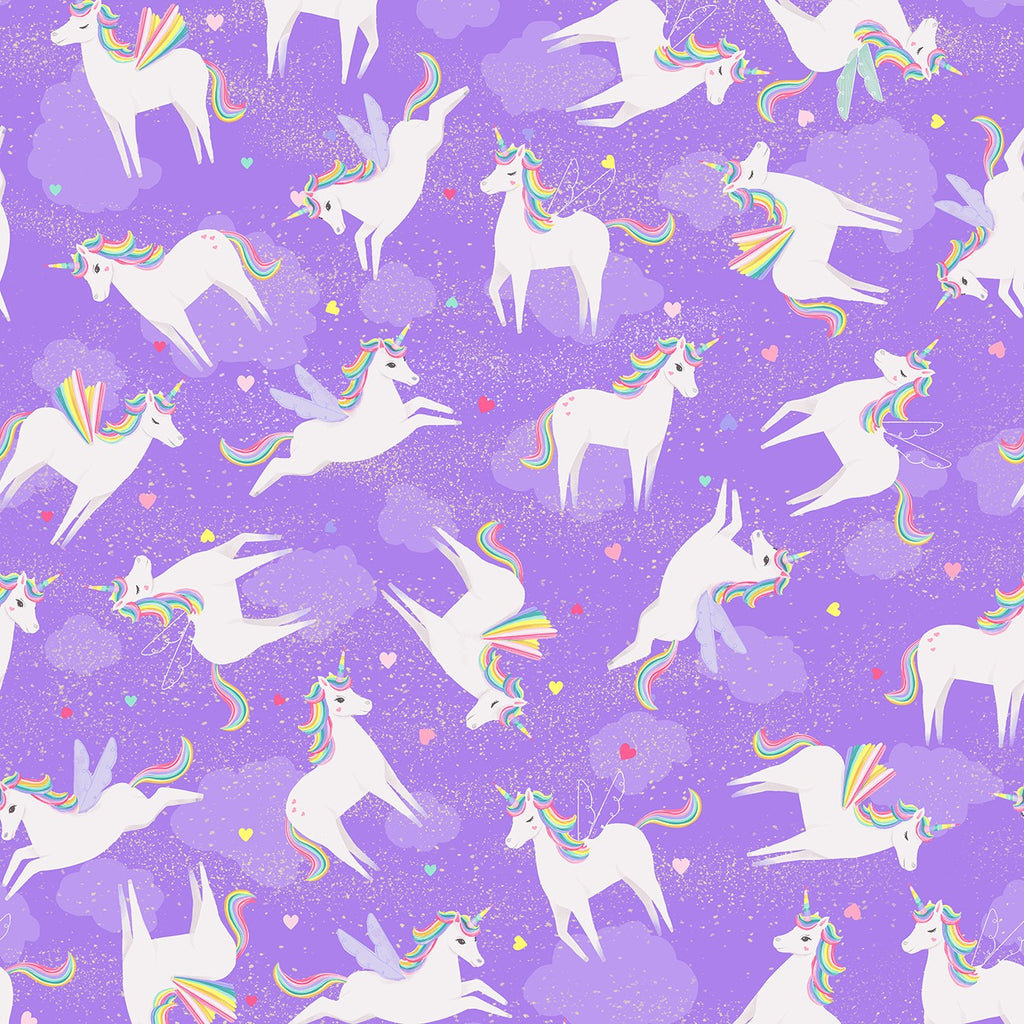 Clothworks - Purple Unicorn Love Tossed Unicorns