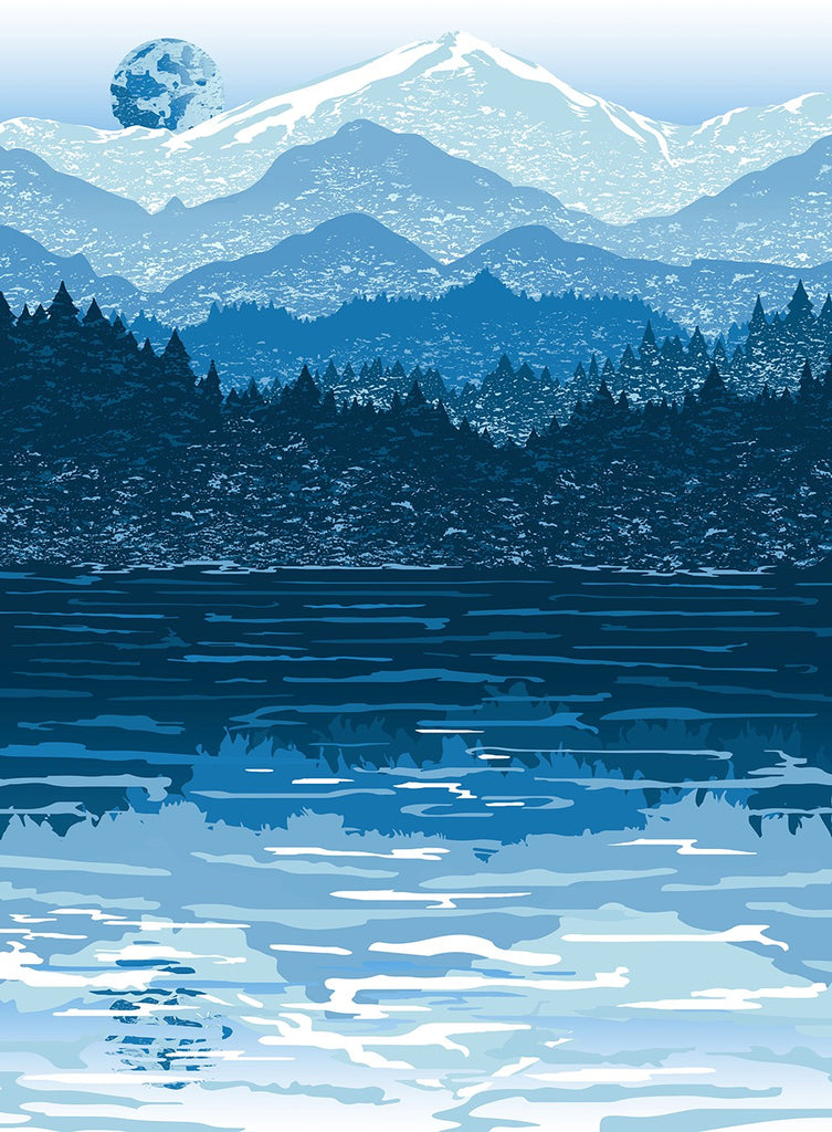 Scandinavian Winter - Blue Digital 60in Hazy Mountains Panel